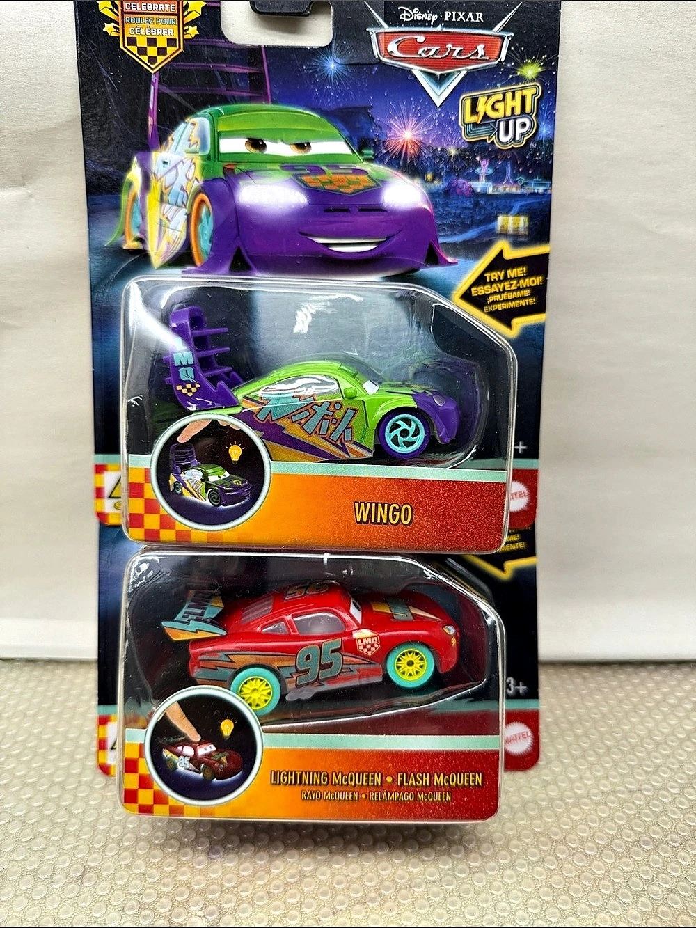 Disney Pixar Cars Light Up 2-Pack Wingo and Lightning McQueen + Flash McQueen